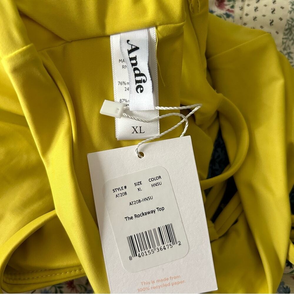 NWT Andie Swim‎ The Rockaway Top Yellow Bikini Size XL - Picture 4 of 5